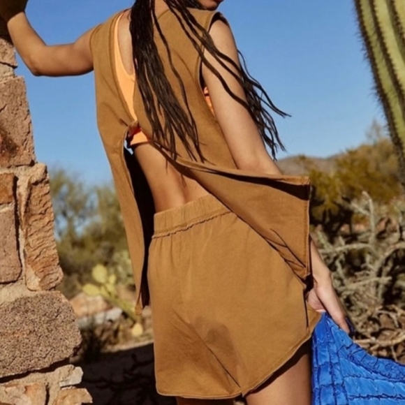 Free People Hot Shot Open Back Shorts Tank Set in Washed Tobacco NEW! - Picture 5 of 9